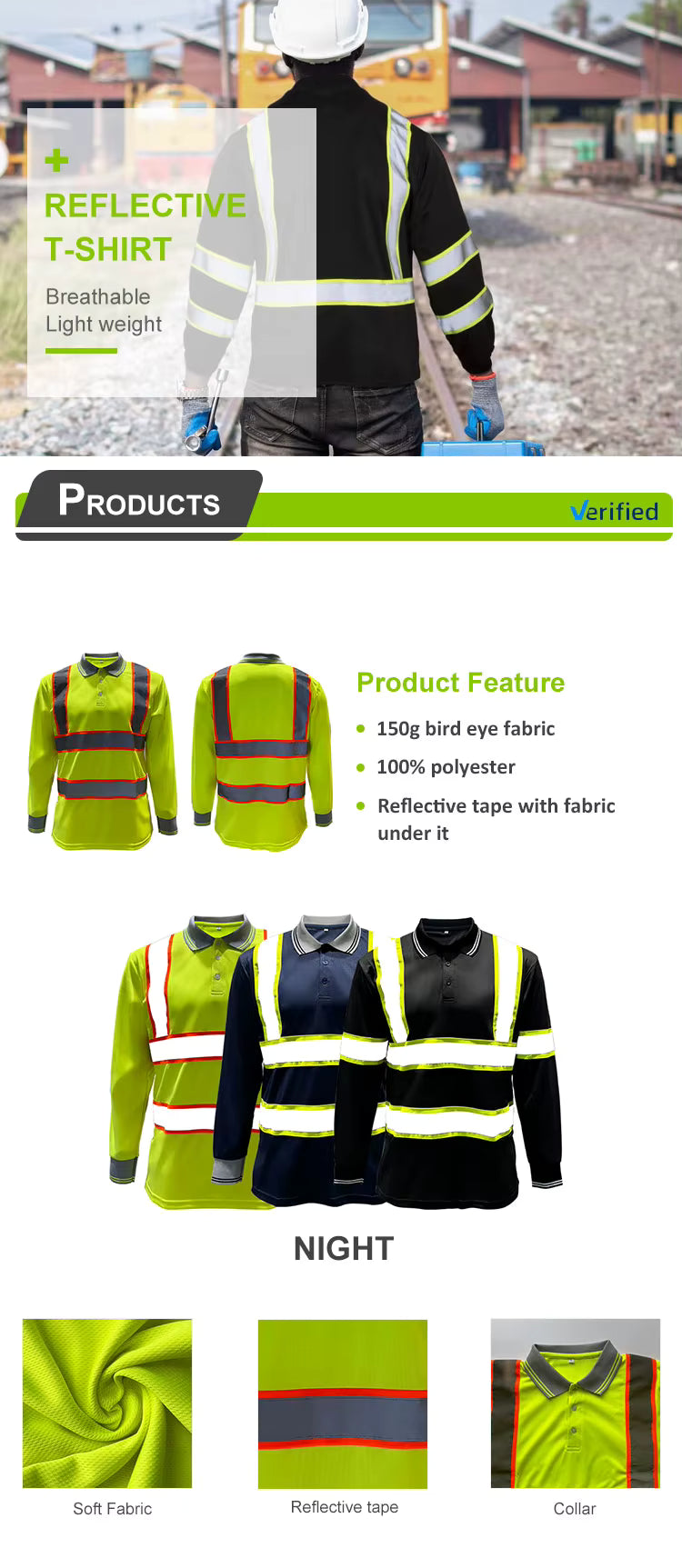 Construction Safety&nbsp;Reflective&nbsp; Polo Polyester Long Sleeve Shirt&nbsp;