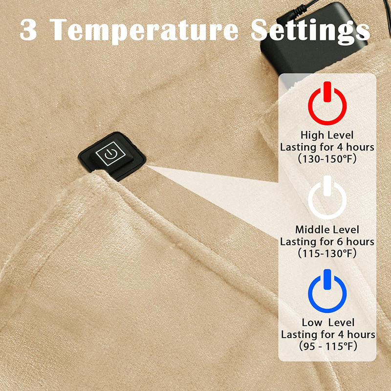 Electric Heated Oversized Plush Flannel Sherpa Fleece Hoodie Blanket