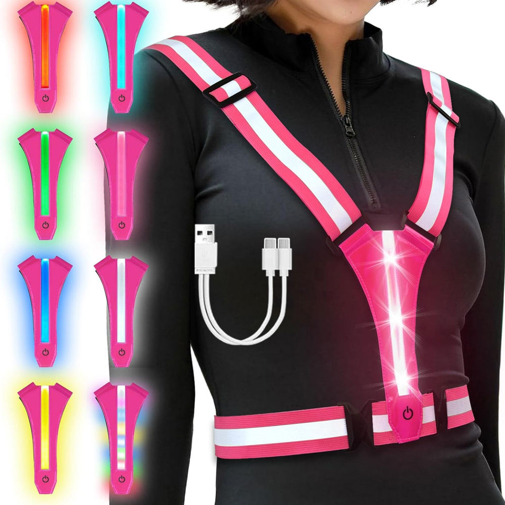 Night Cycling Unisex Safety Belt Reflector Usb Rechargeable Running Vest Strap with Led Light
