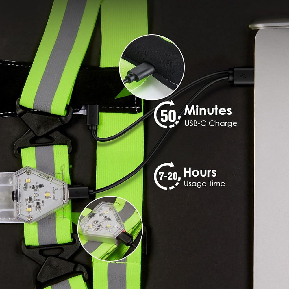 Night Cycling Unisex Safety Belt Reflector Usb Rechargeable Running Vest Strap with Led Light