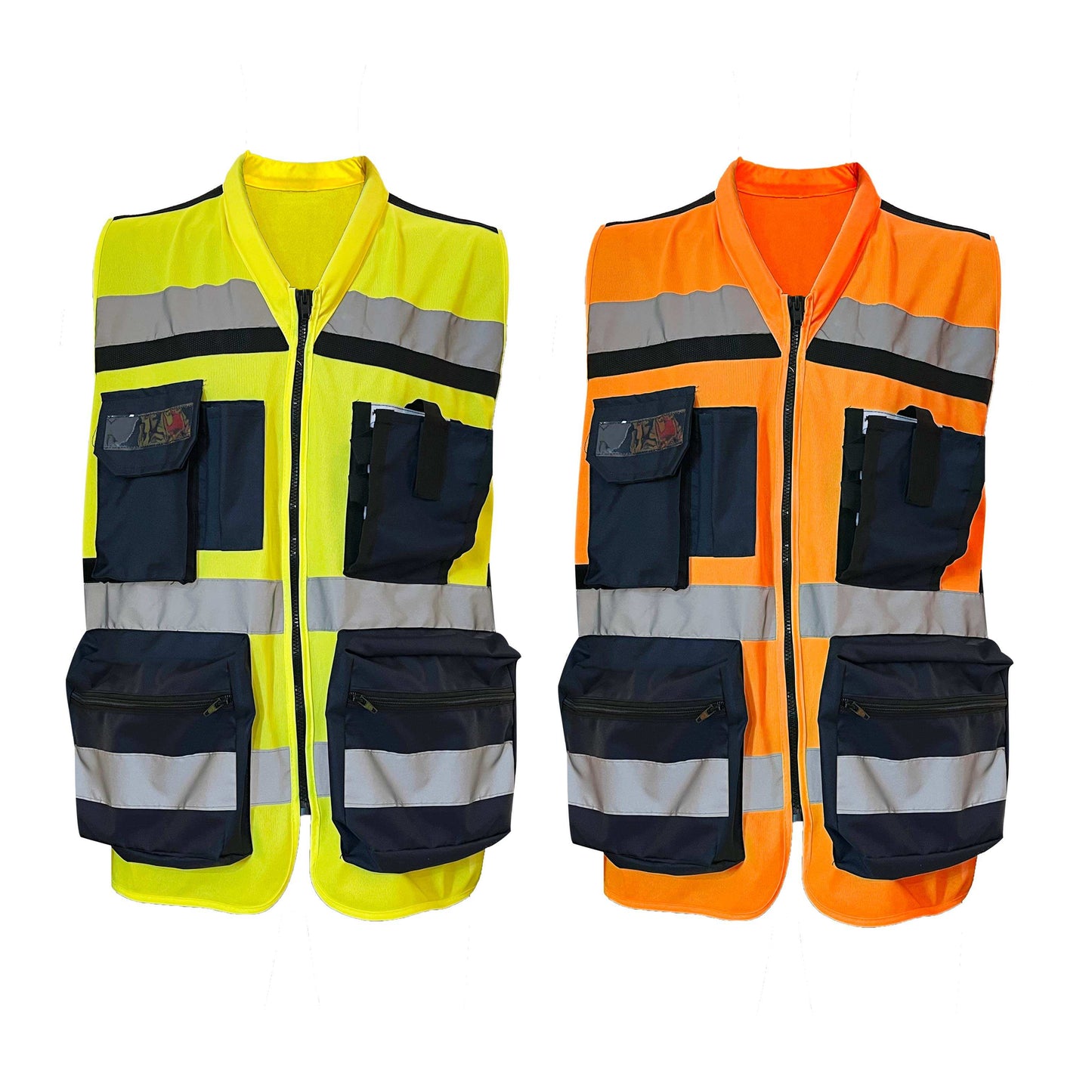 CLASS 2 Hi Viz Safety Jacket Engineering Construction Workwear Safety Multi Pocket High Reflective Vest with Zipper