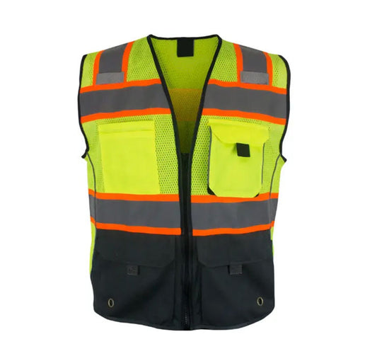 Security High Viz Safety Vest 4 Pocket Construction Work Wear Jacket Enhanced Visibility Reflective Vest with Zipper