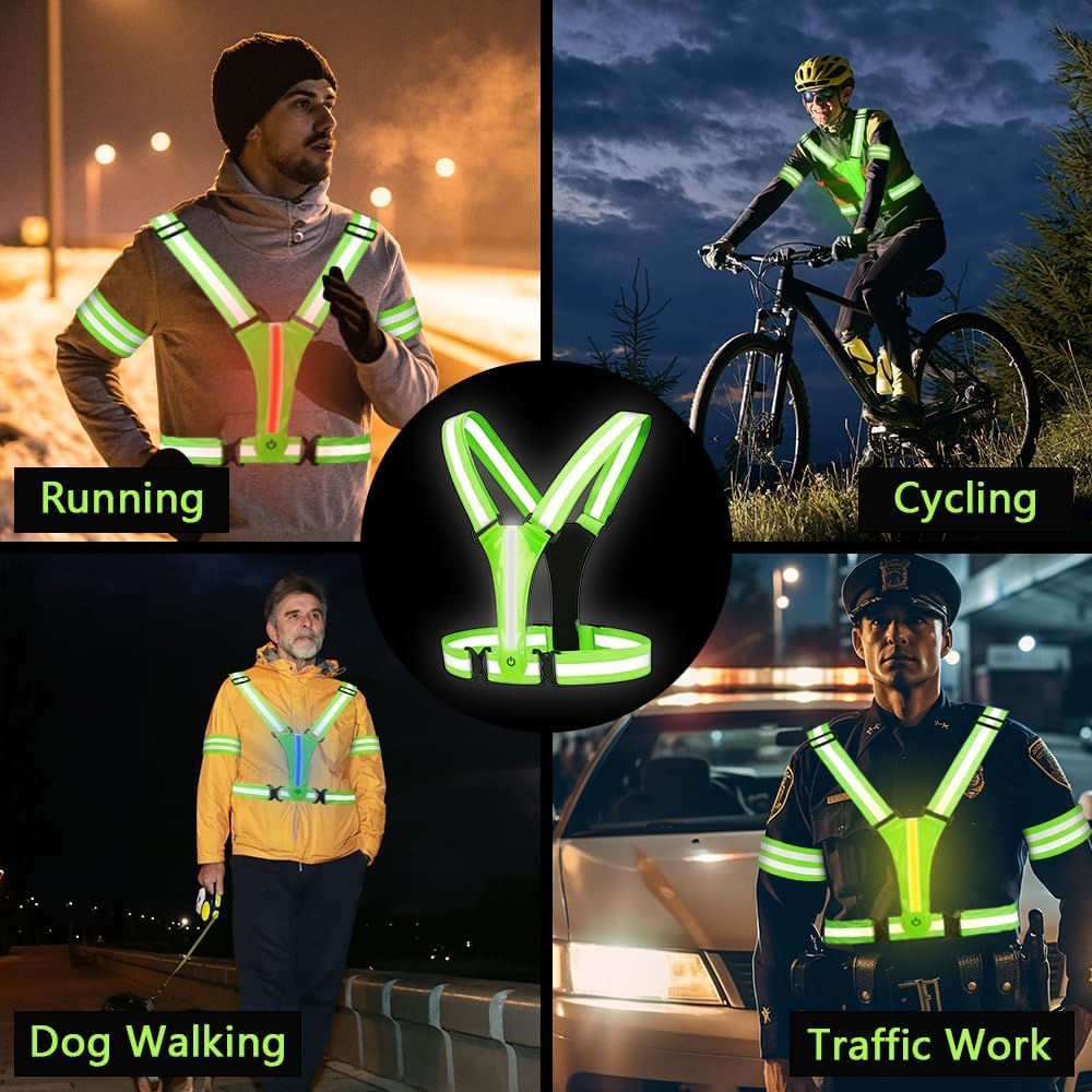 Night Cycling Unisex Safety Belt Reflector Usb Rechargeable Running Vest Strap with Led Light