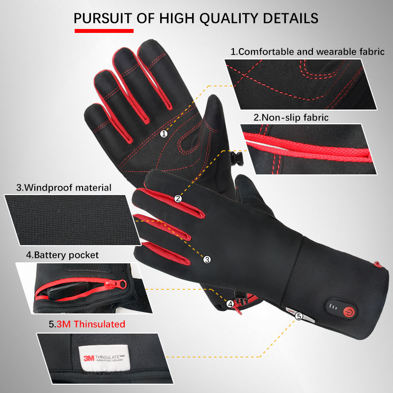 Waterproof Heated&nbsp; Battery Powered Touch Screen Thin Winter Gloves