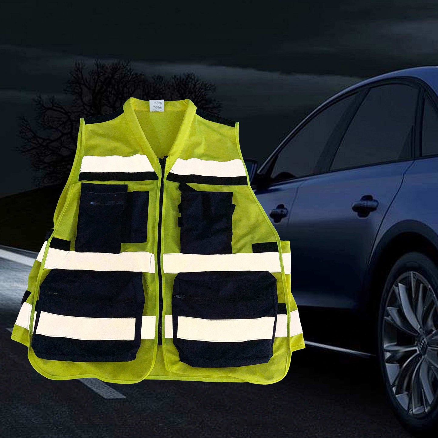 CLASS 2 Hi Viz Safety Jacket Engineering Construction Workwear Safety Multi Pocket High Reflective Vest with Zipper
