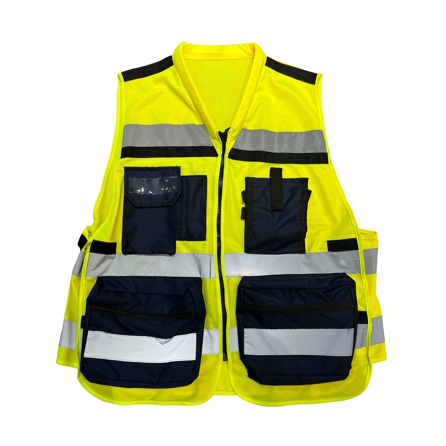 CLASS 2 Hi Viz Safety Jacket Engineering Construction Workwear Safety Multi Pocket High Reflective Vest with Zipper