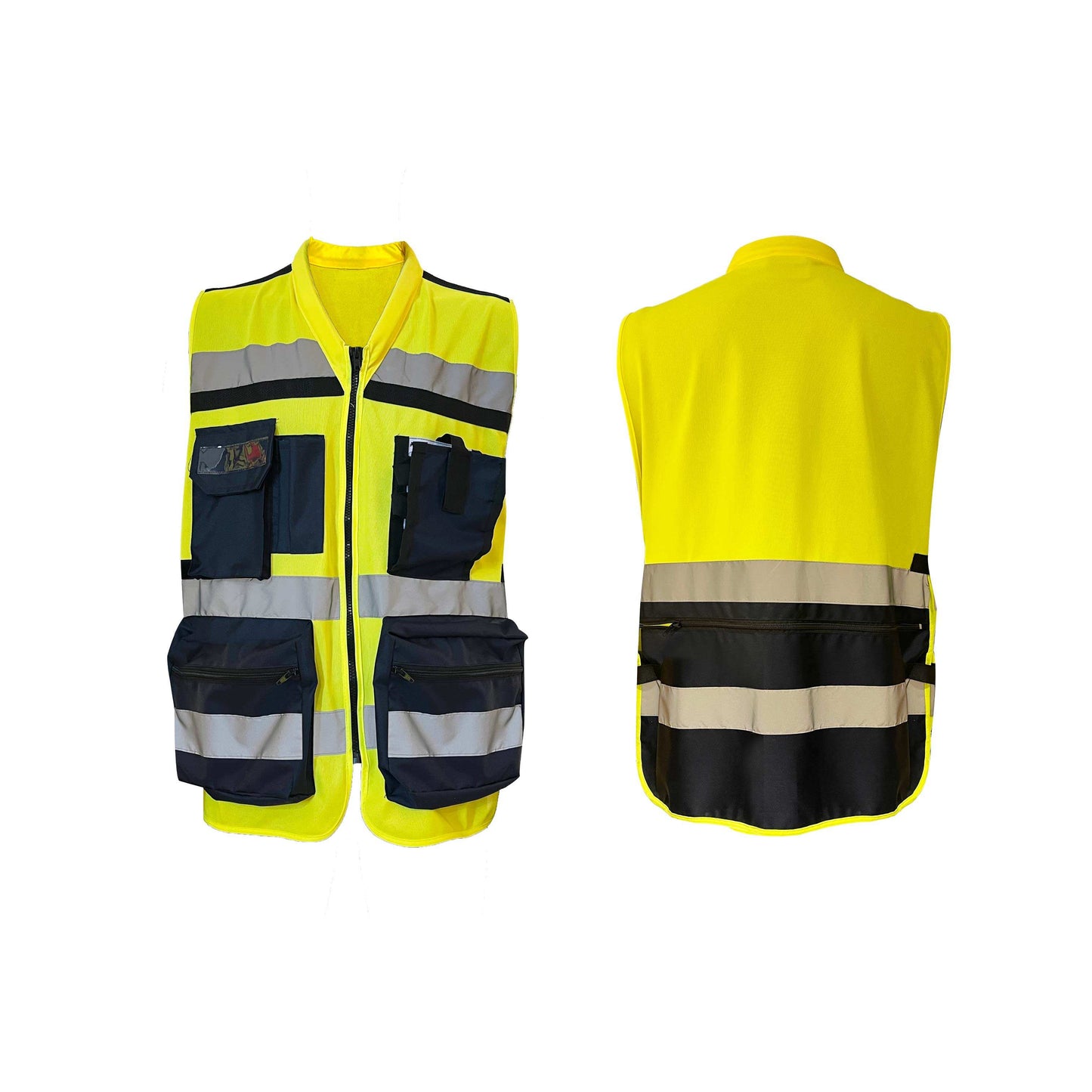 CLASS 2 Hi Viz Safety Jacket Engineering Construction Workwear Safety Multi Pocket High Reflective Vest with Zipper